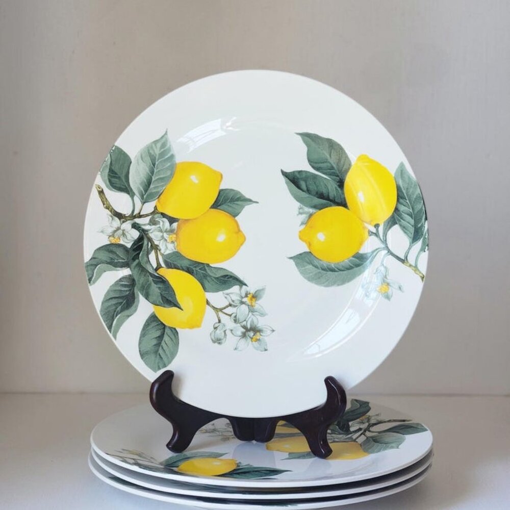 NEW Royal Norfolk Set of 4 Lemon Dinner Plates 10.5” Citrus Yellow Lemon Branch